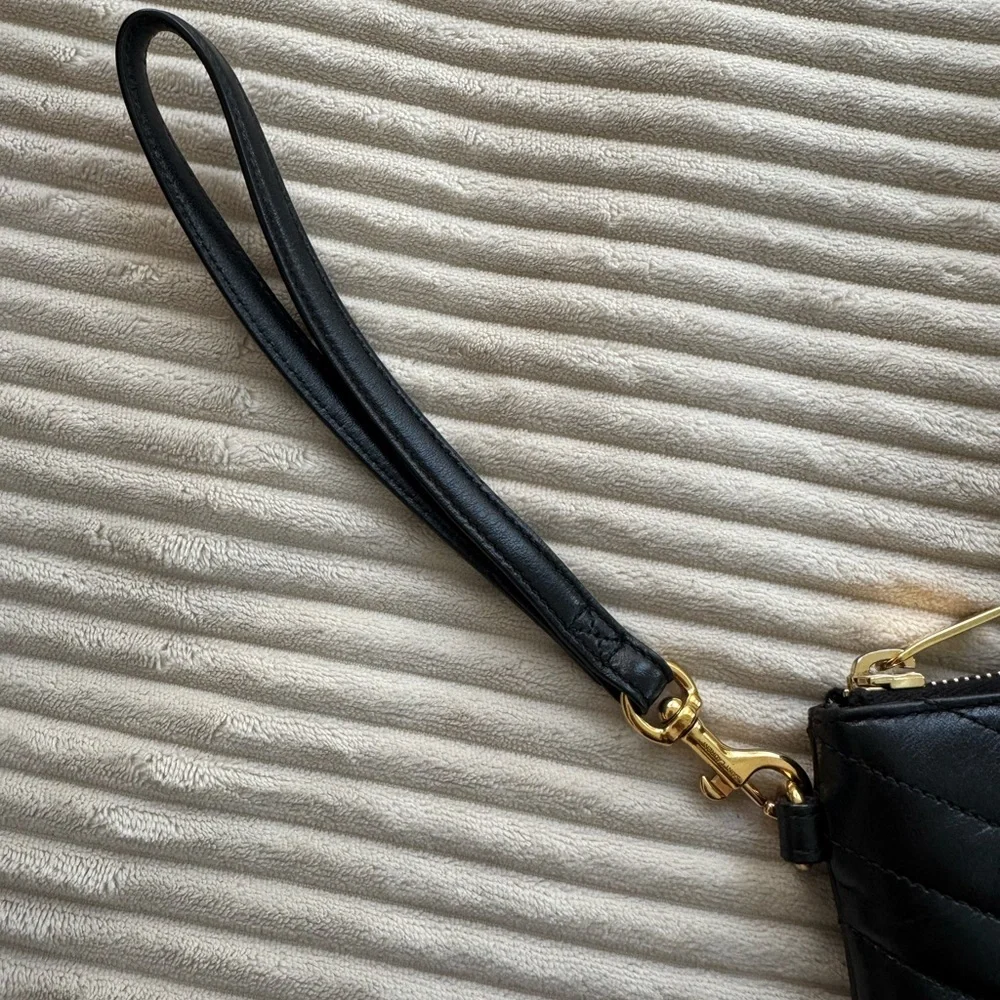 Saint Laurent Black Quilted Chevron Leather Wristlet with Gold YSL Logo - Picture 2 of 16